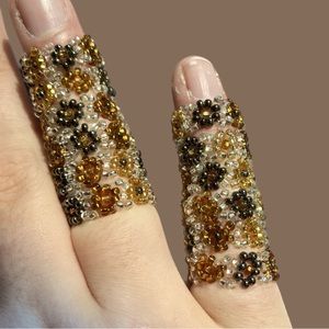 1pc / 12pcs Beaded Flower Stretchy Elastic Ring - Bronze, Copper, Brown tones